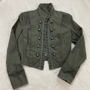 Forever21 military ruffle crop cotton jacket S NWT